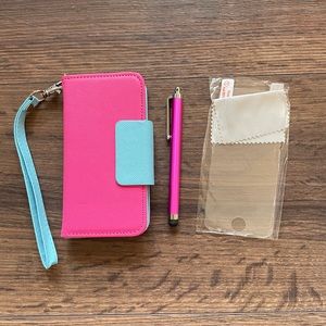 Pink & Blue iPhone Wallet Case Set for Models 5/5S